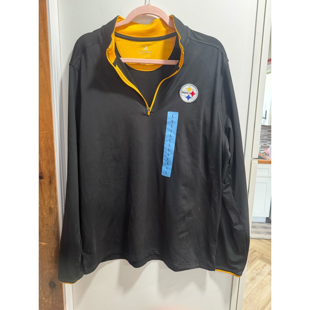 Antigua Pittsburgh Steelers Mens Large Quarter Zip Pullover Black Gold NFL New